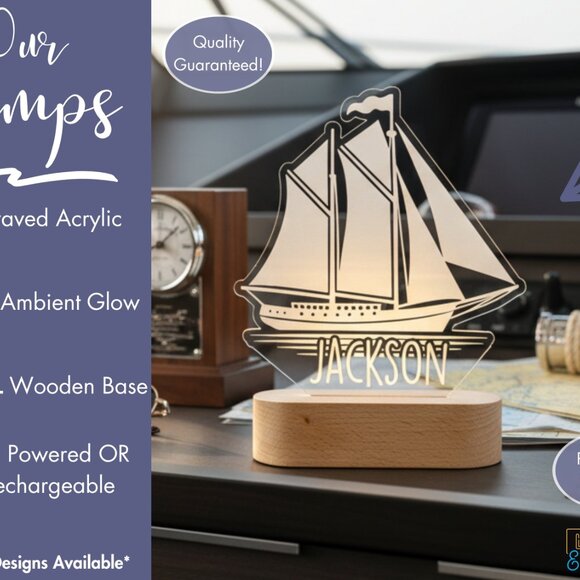 Personalized Boat Night Light – Custom LED Lamp for Kids - Picture 3 of 8